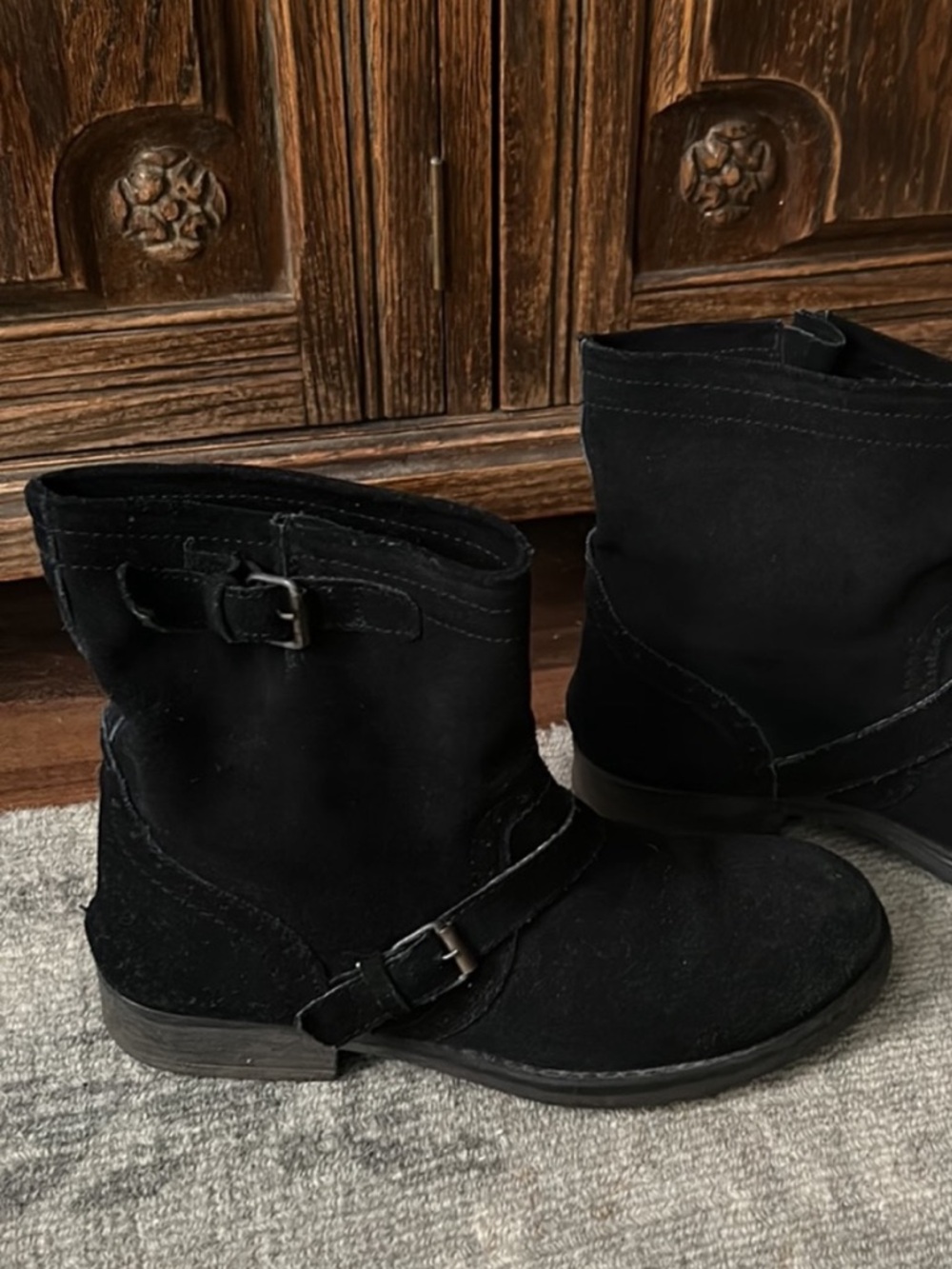 Black Suede Leather Moto Ankle Boots
